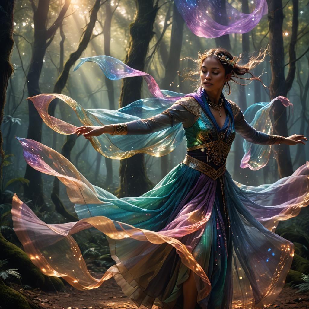 Mystical Forest Dancer in Digital Matte Painting Style