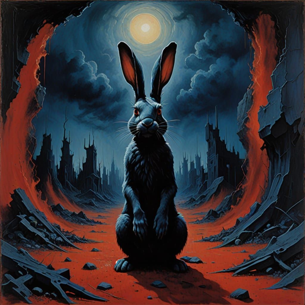 Giant Rabbit Engulfs World in Surreal Cosmic Horror Painting