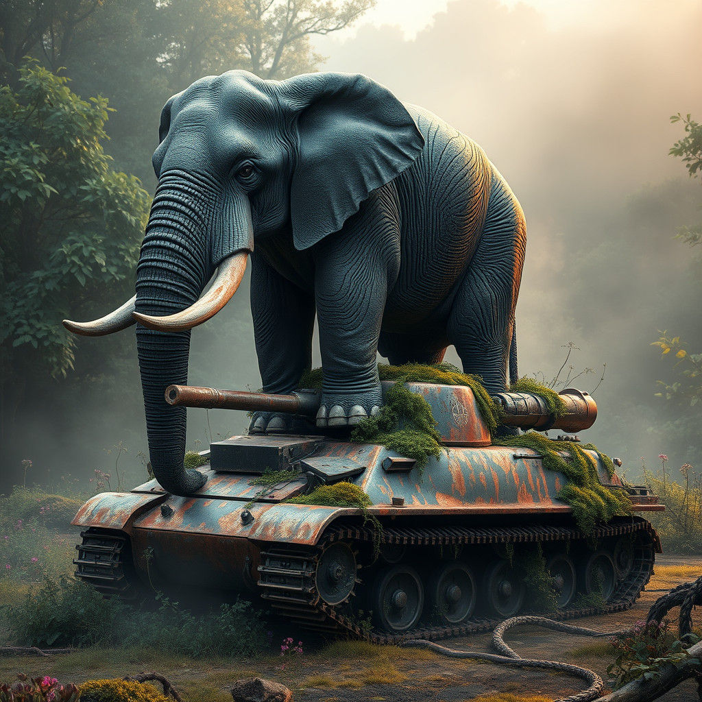 Elephant Reclaims Abandoned Tank: Matte Painting