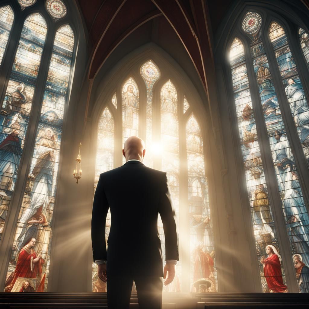 Dramatic Close Up of Hitman in Church