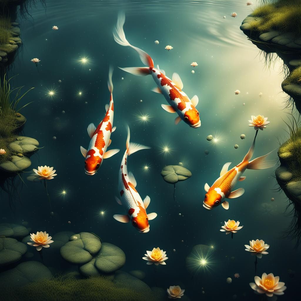 A night pond under a starry sky