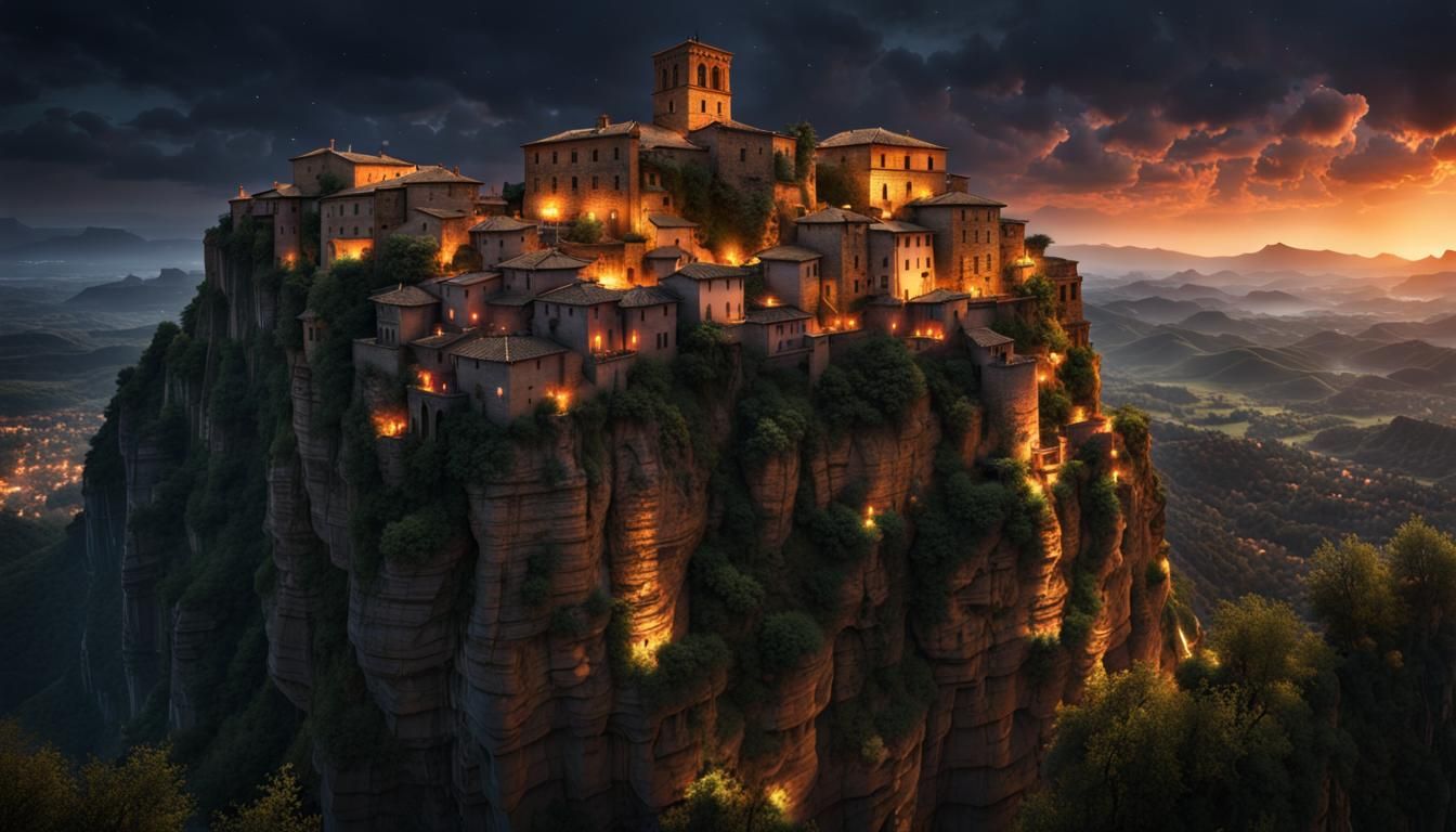 Night View of Civita di Bagnoregio: Digital Matte Painting