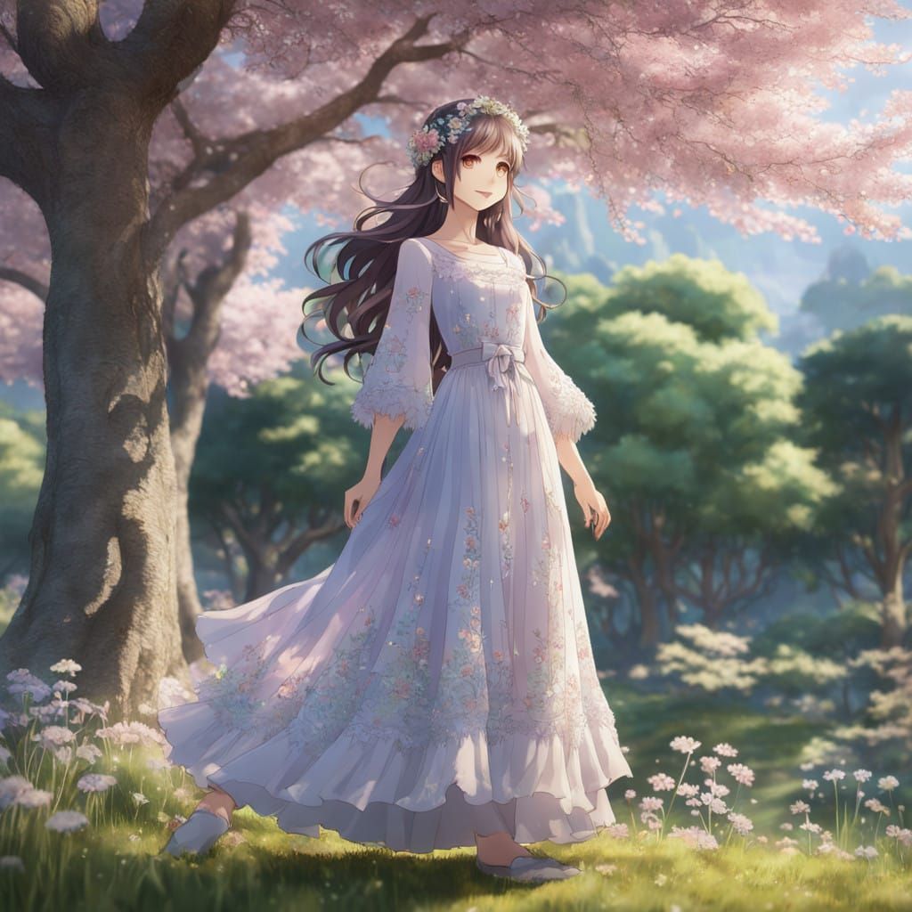Dreamy Anime Girl in Pastel-Colored Elegance