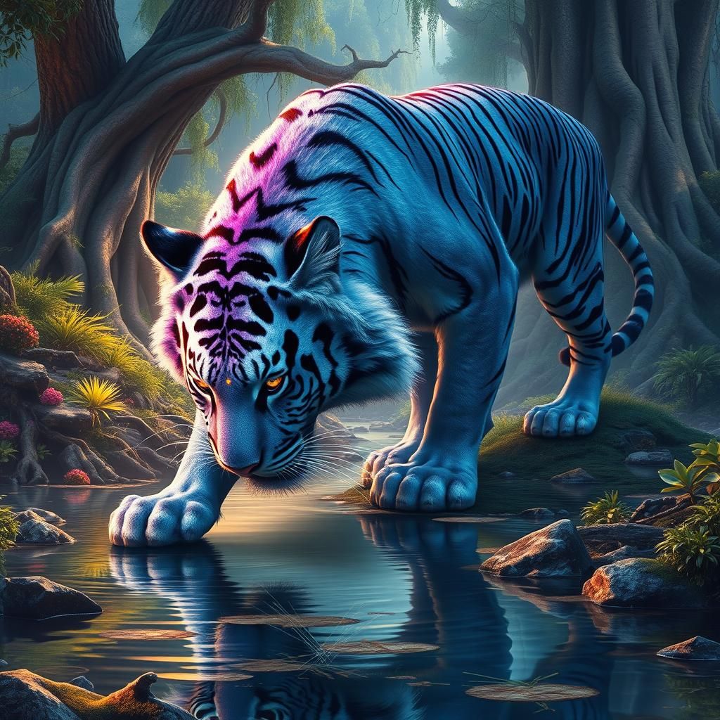 Cosmic Tiger Drinks from Mystical River