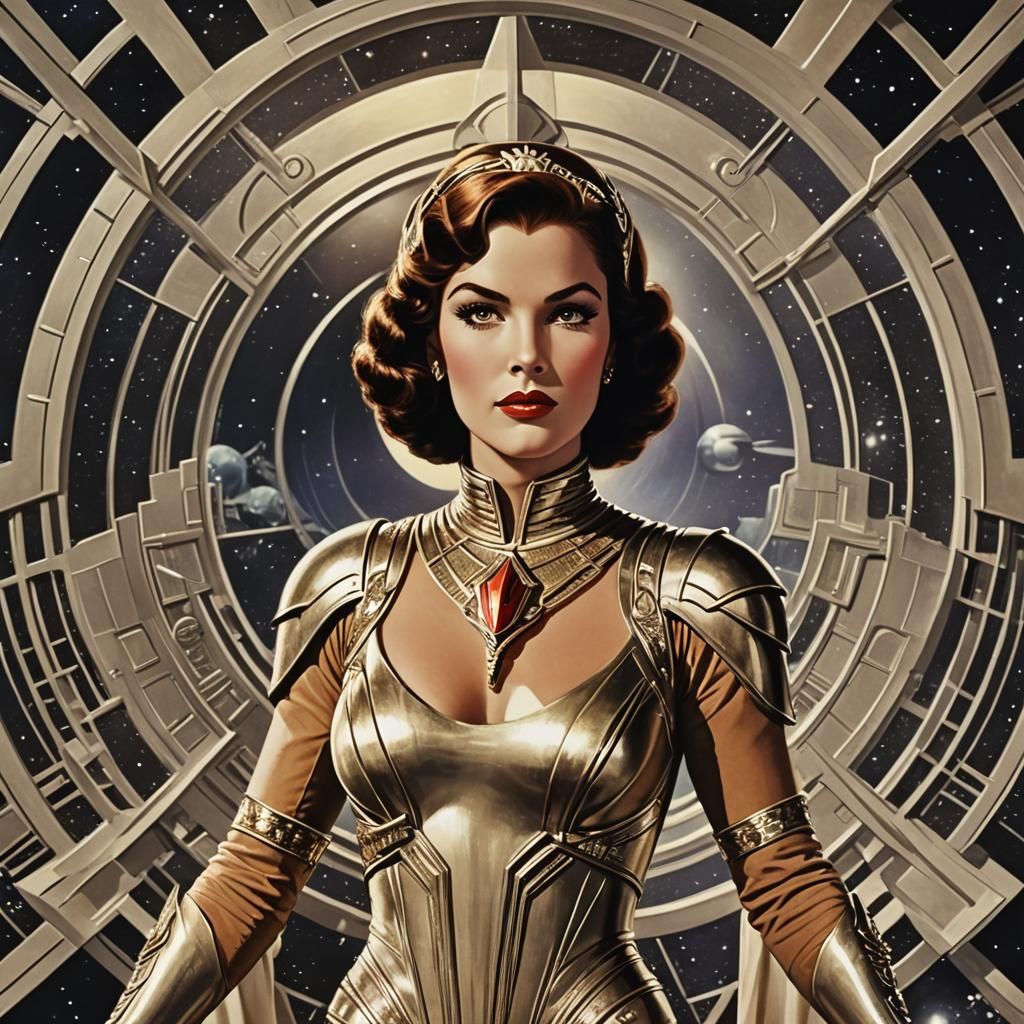 Space Princess in Retrofuturistic Art Deco Style