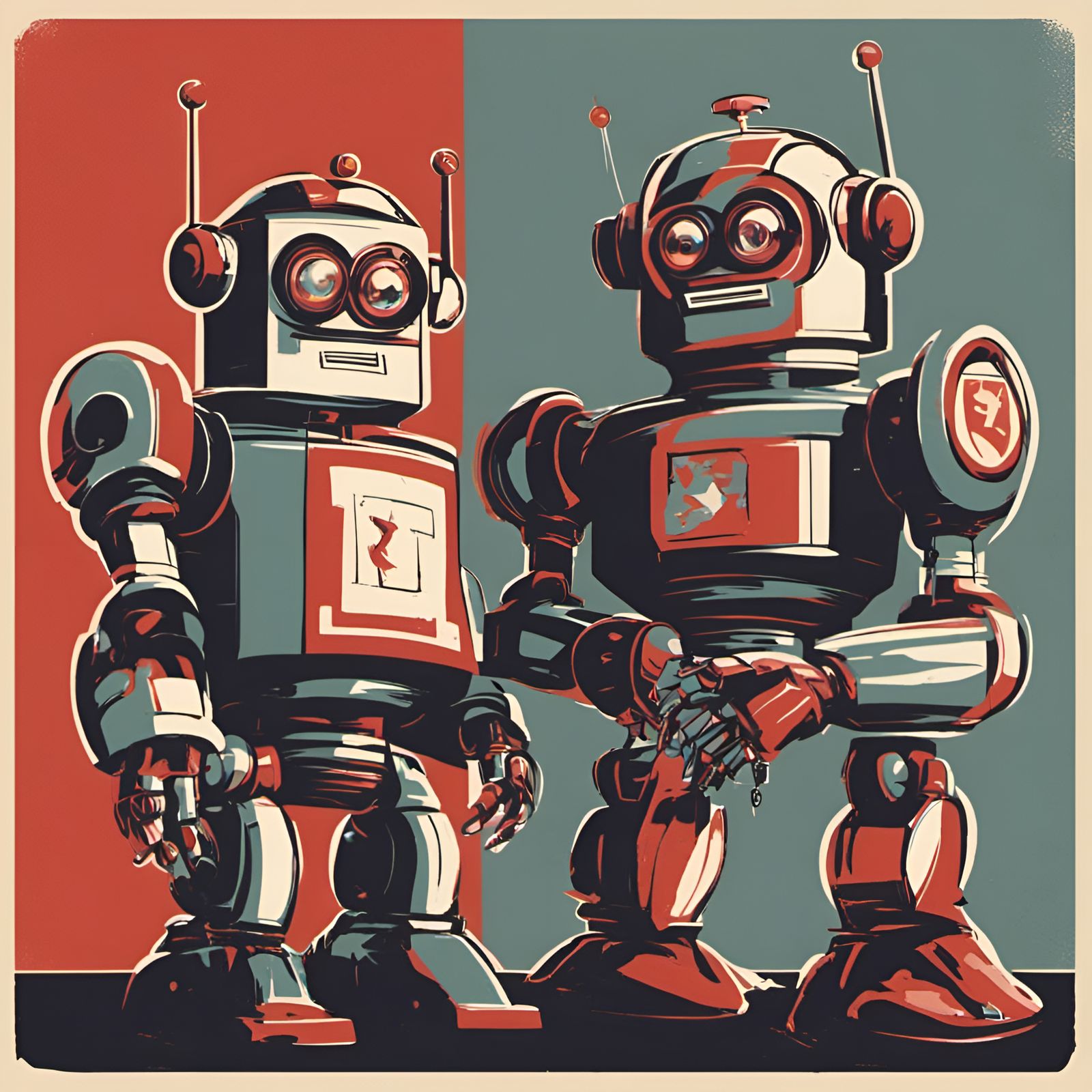 Three Robots in Soviet Propaganda Style