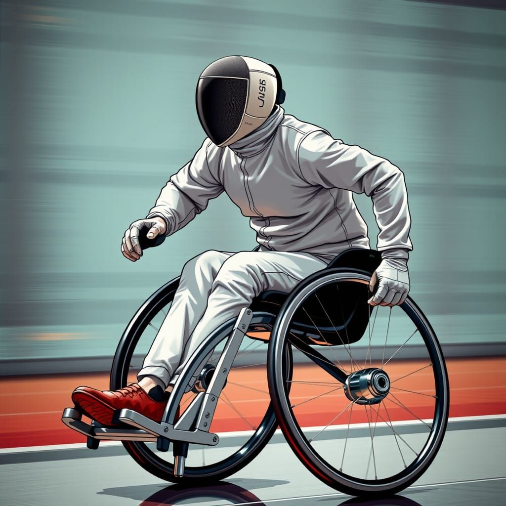 Fencer in Motion, Aerodynamic Wheelchair, Futuristic Style