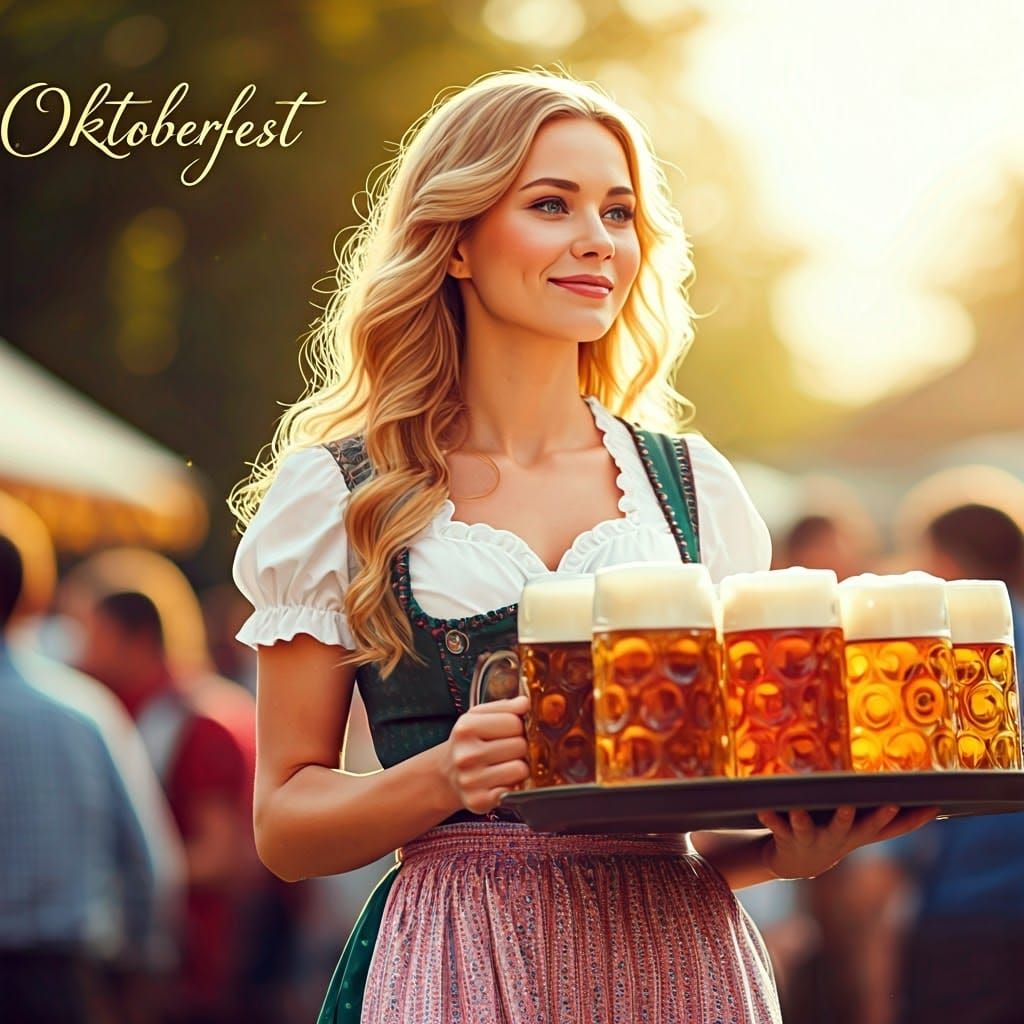 Bavarian Woman Serving Beer: Watercolour Portrait