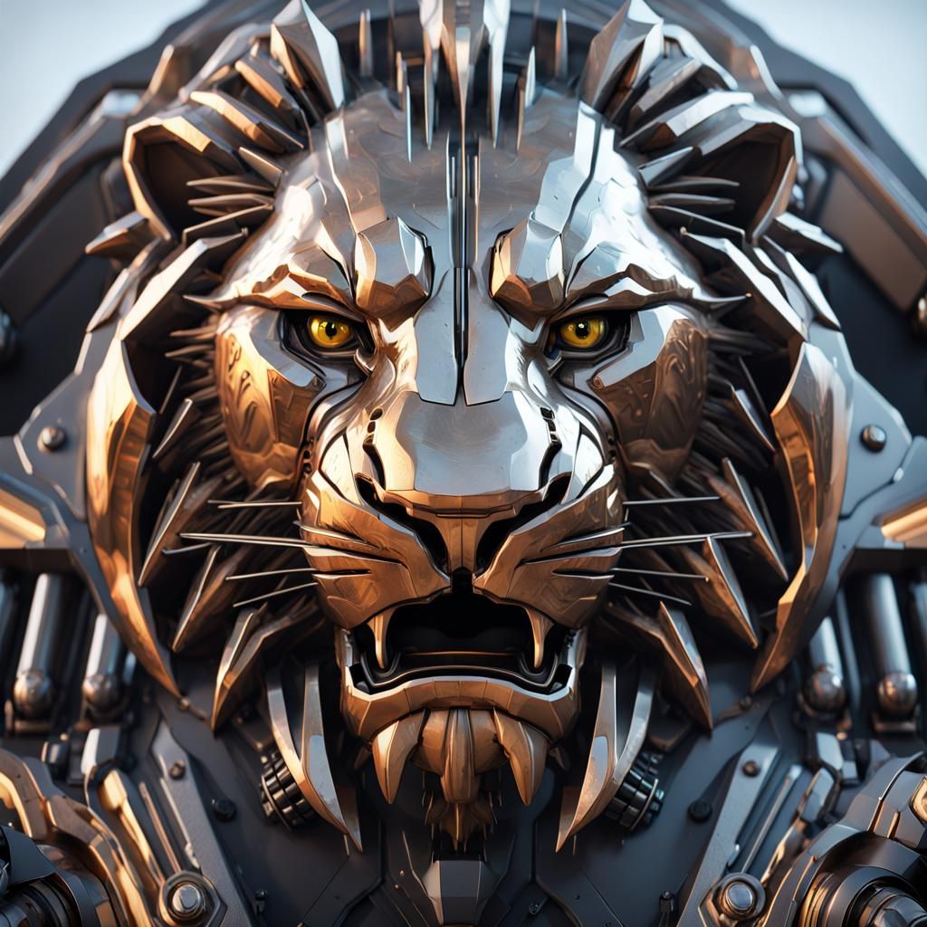 Futuristic Mech Lion Roaring, Sci-Fi Art