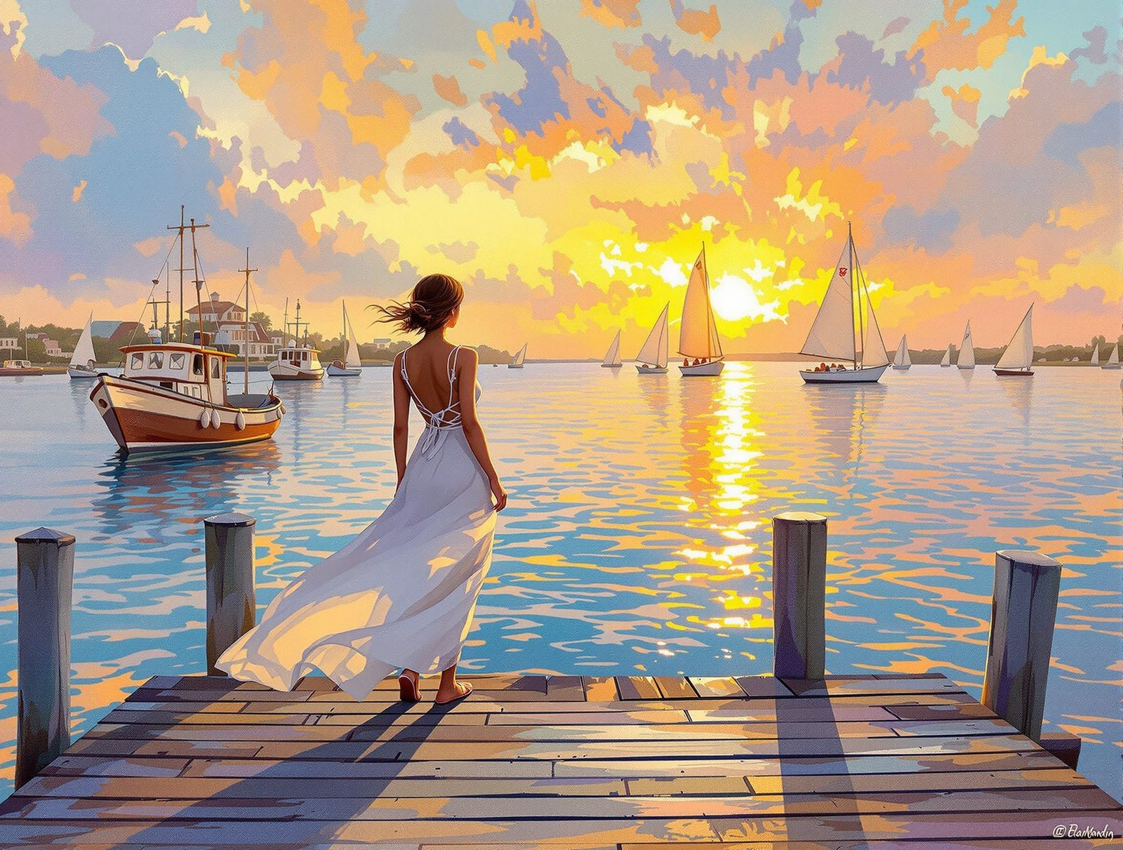 Blue Bayou Serenity in Impressionist Style