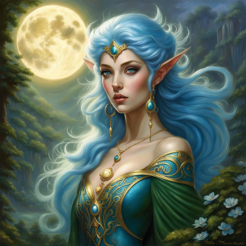 Ethereal Moon Elf Wizard with Golden Accents