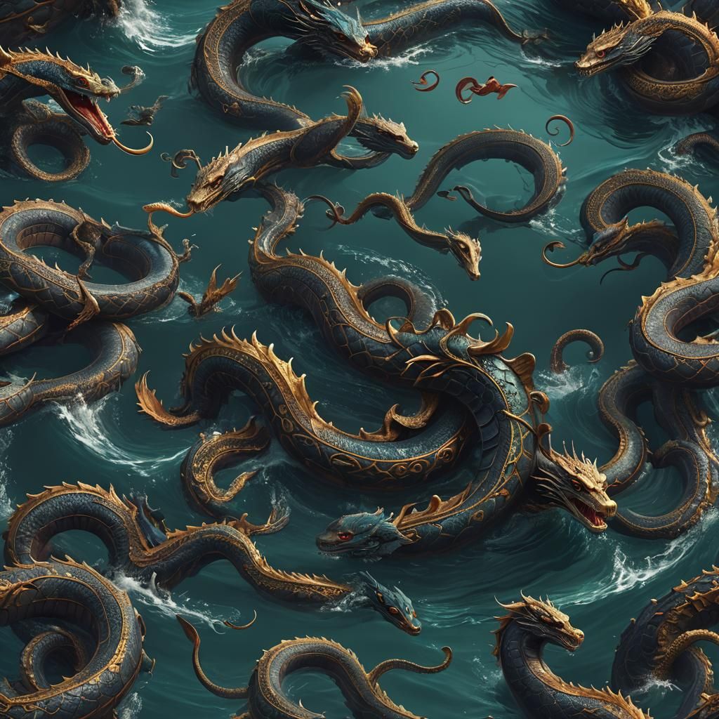 Mystical Sea Serpent Emerging from the Deep