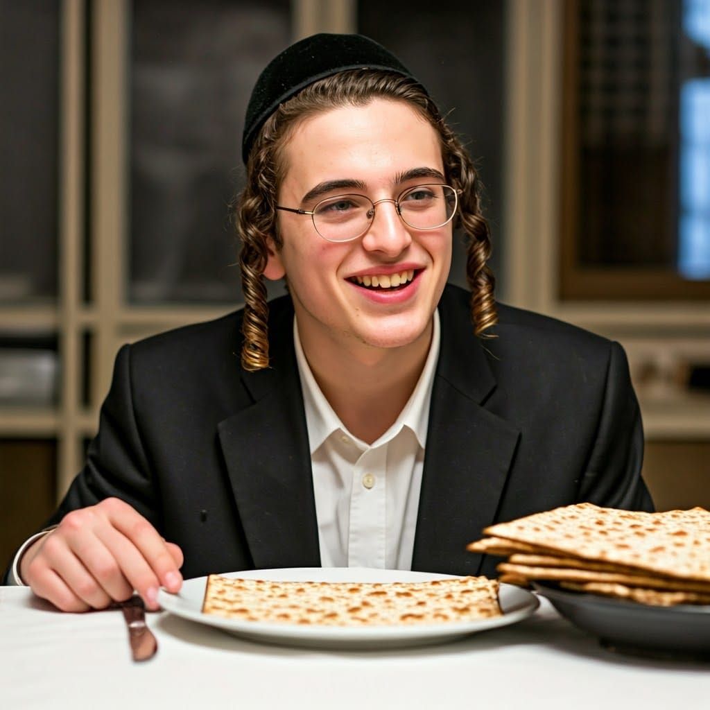 Orthodox Jewish Boy Celebrates Holiday with Joy