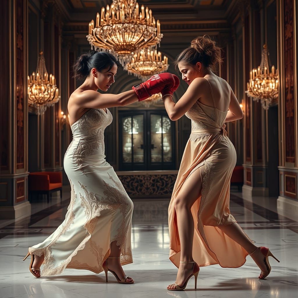 Women's Boxing Match in Evening Gowns
