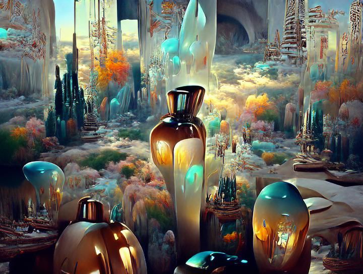 Vibrant Dieselpunk Metropolis with Glowing Glass Towers and...