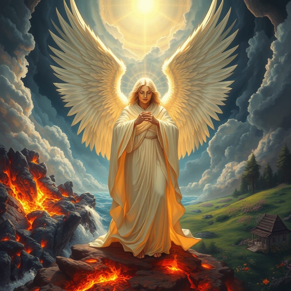 Angel of Balance, Radiant and Glowing, in a Celestial Realm