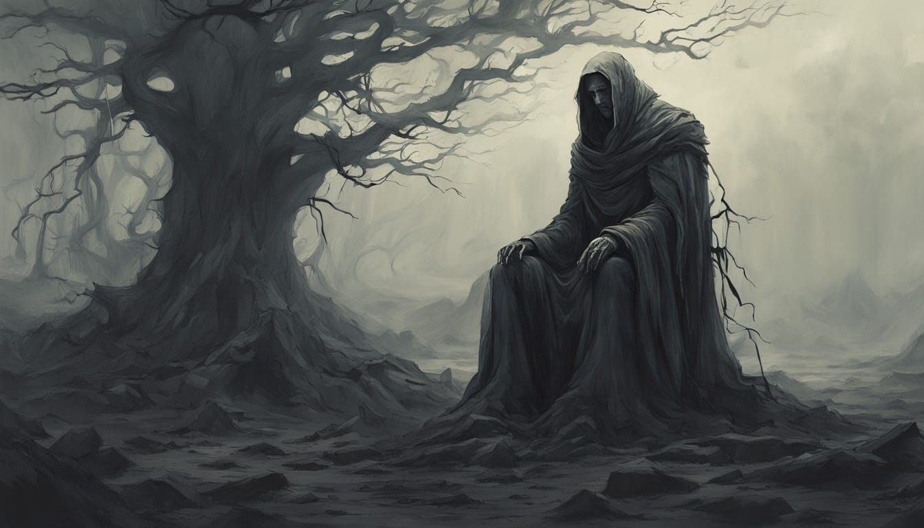 Skeletal King on Petrified Throne in Desolate Wasteland