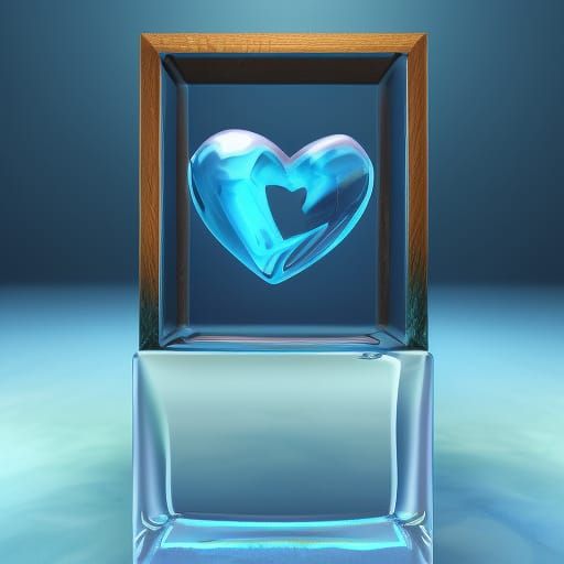 Human Heart Inside Glass Cube: Digital Illustration