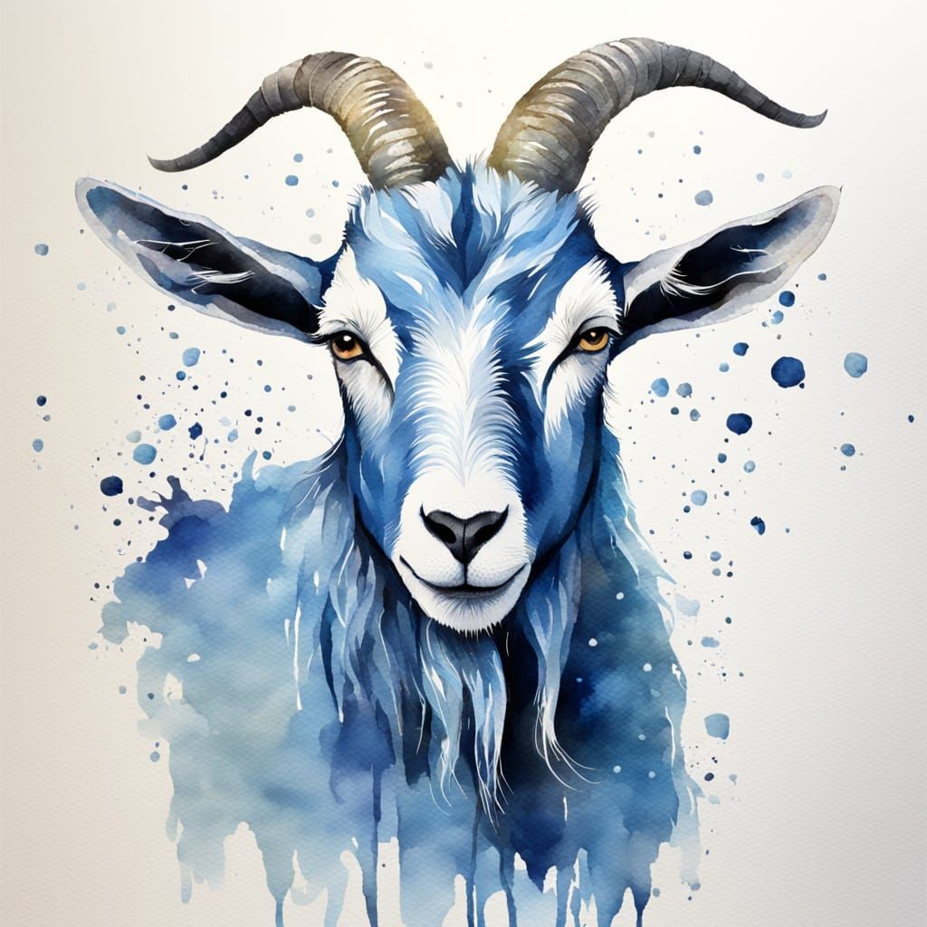 Watercolor Blue Goat Illustration