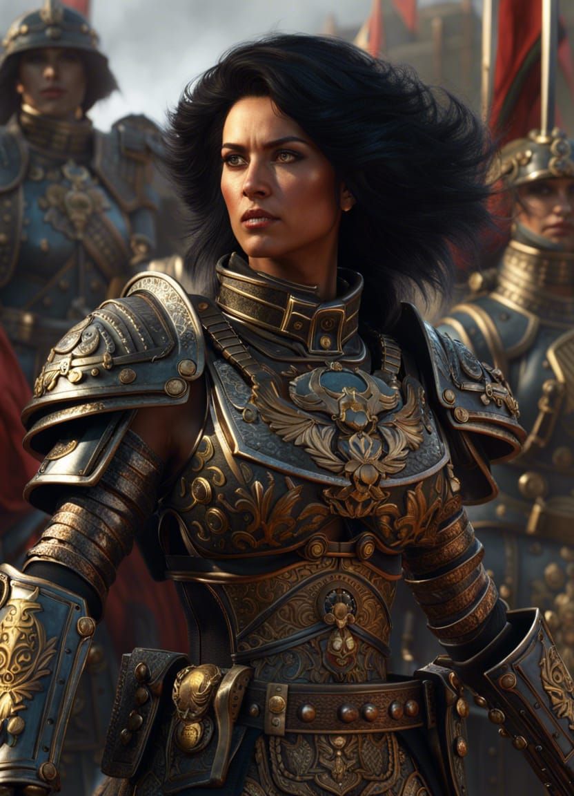 Warhammer Female Guardsman Portrait on Battlefield