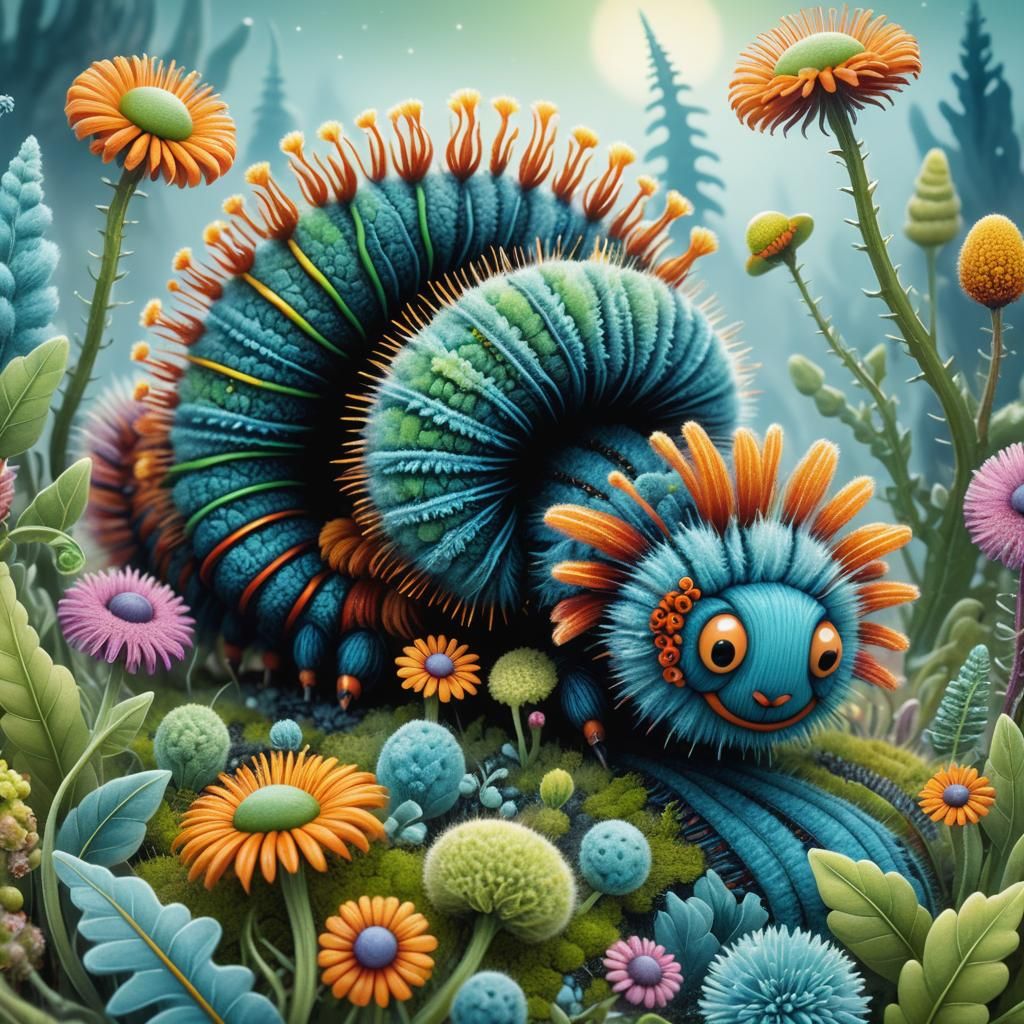 Surreal Alien Caterpillar in Dreamlike Exoplanet Ecosystem
