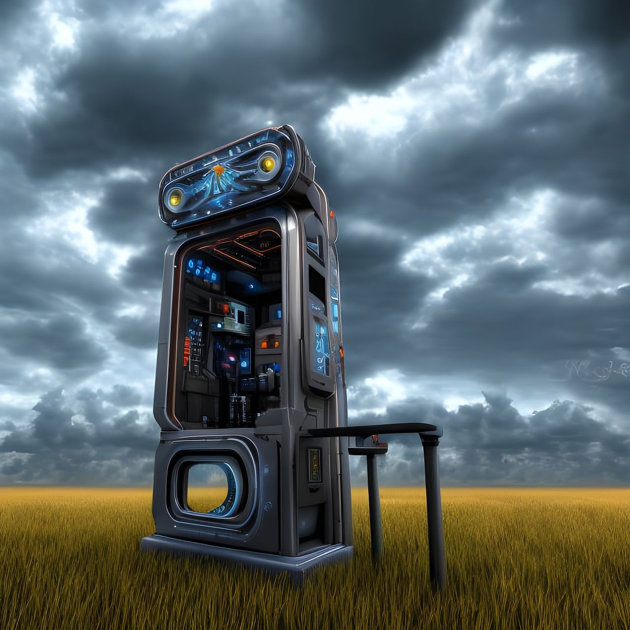 Detailed Portal Machine in Field, Digital Art