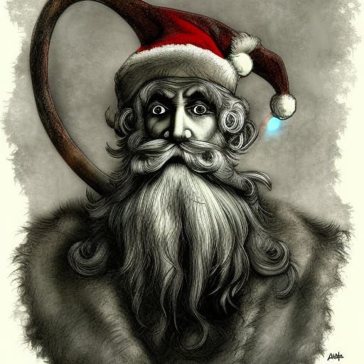 Anthropomorphic Santa Claus with Reindeer Digital Painting
