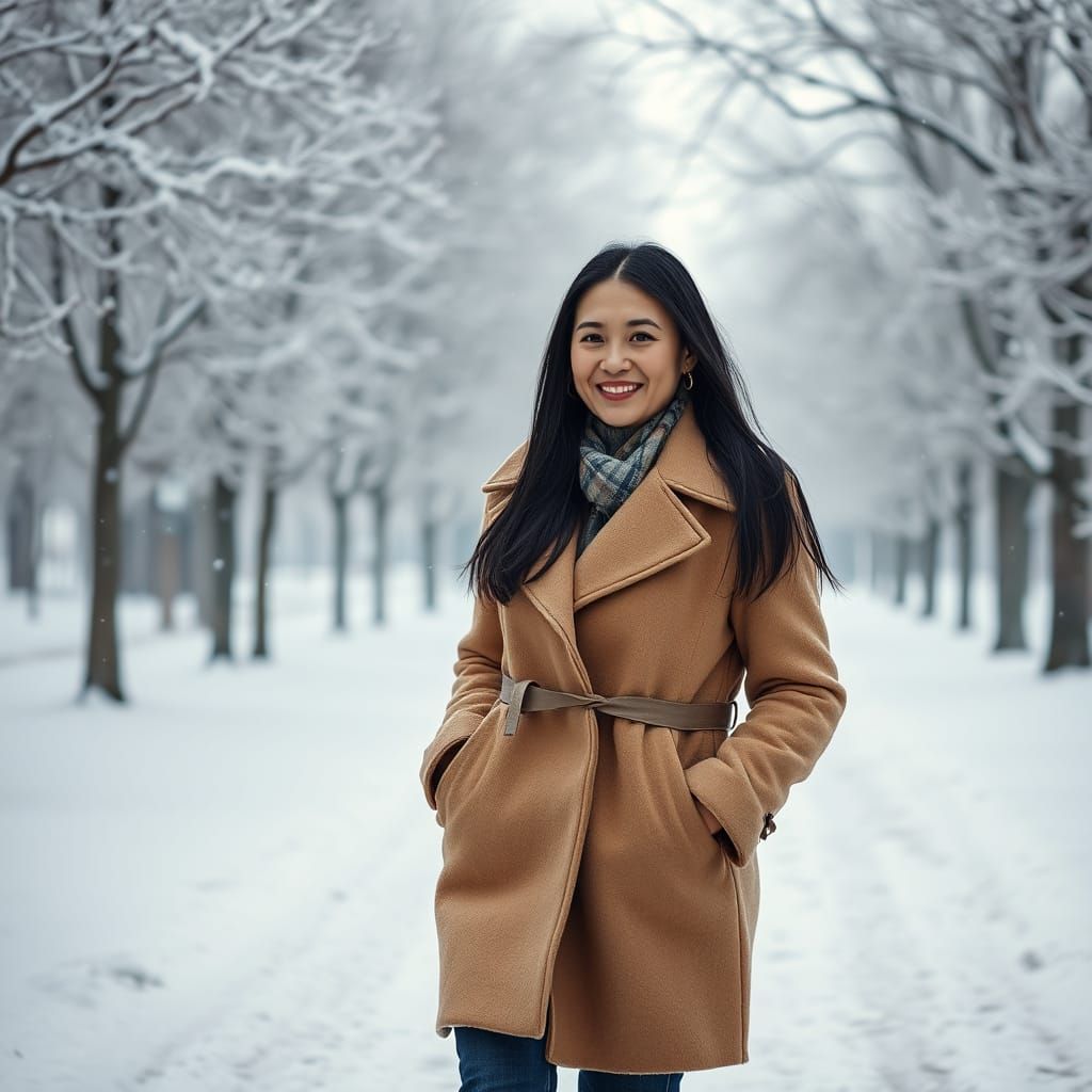 Serene Winter Portrait in Impressionist Style