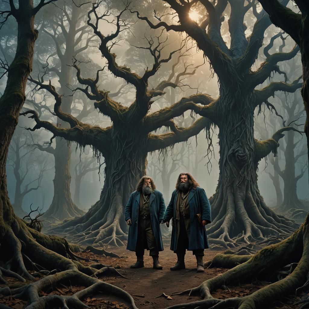 Hagrid in Dark Fantasy Forest: 80s Movie Scene