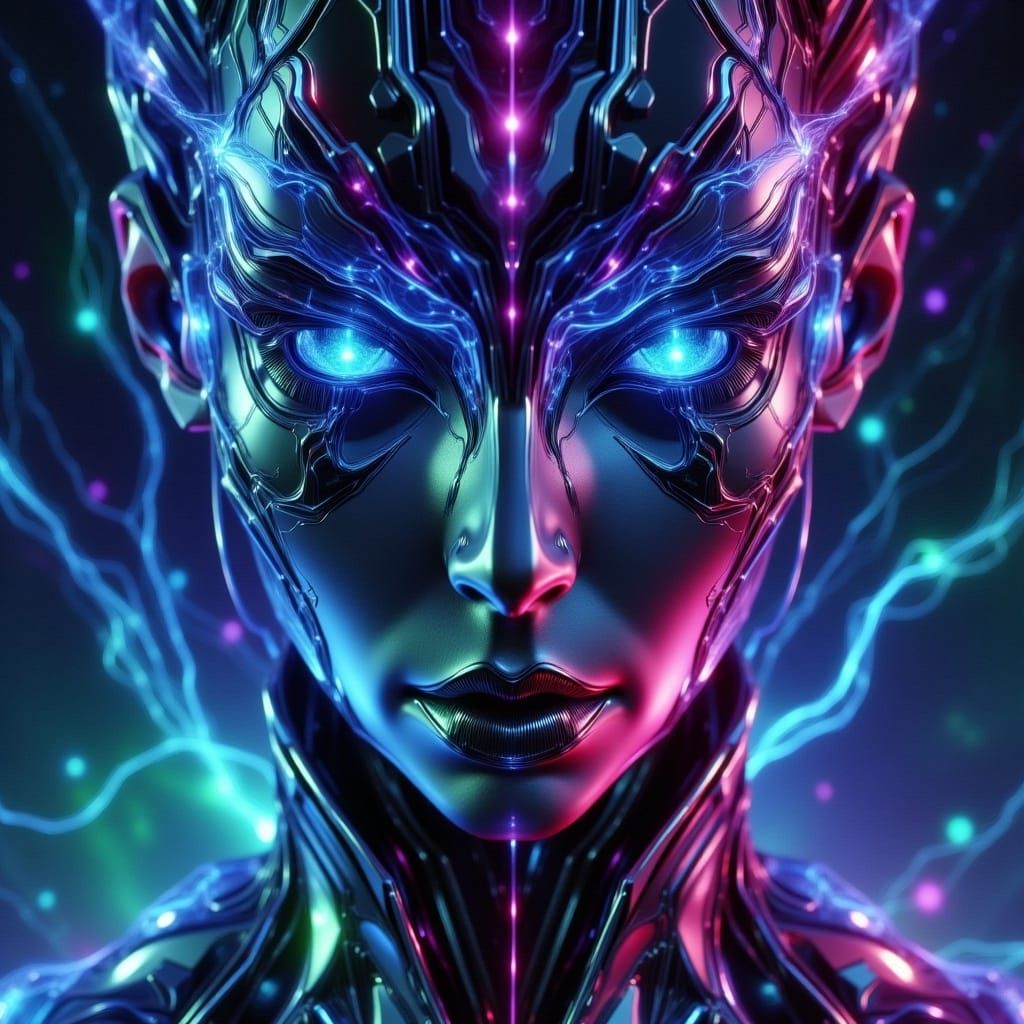 Cybernetic Woman with Electric Veins