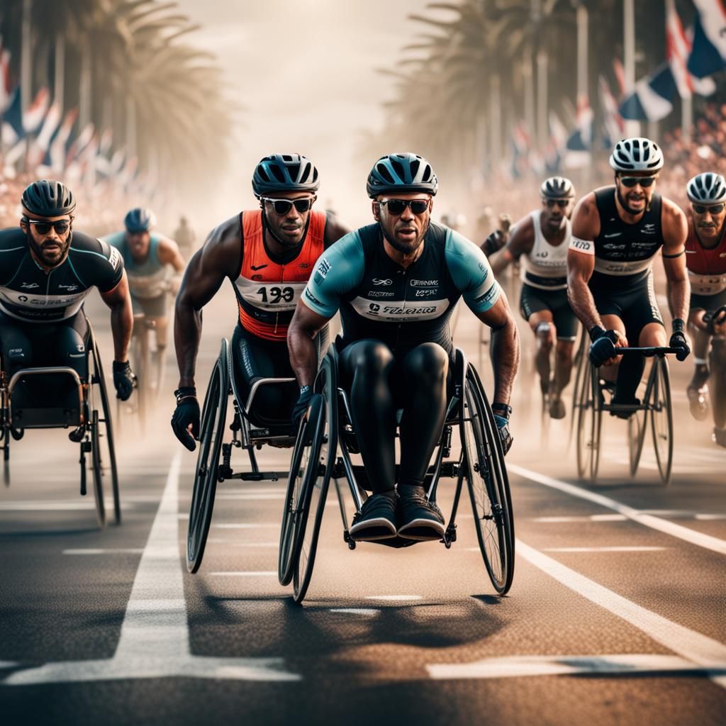 Wheelchair Racers Cross Finish Line: Digital Matte Painting