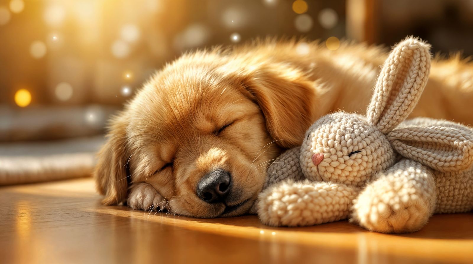 Cozy Golden Retriever Puppy Slumbers in Warm Sunlight