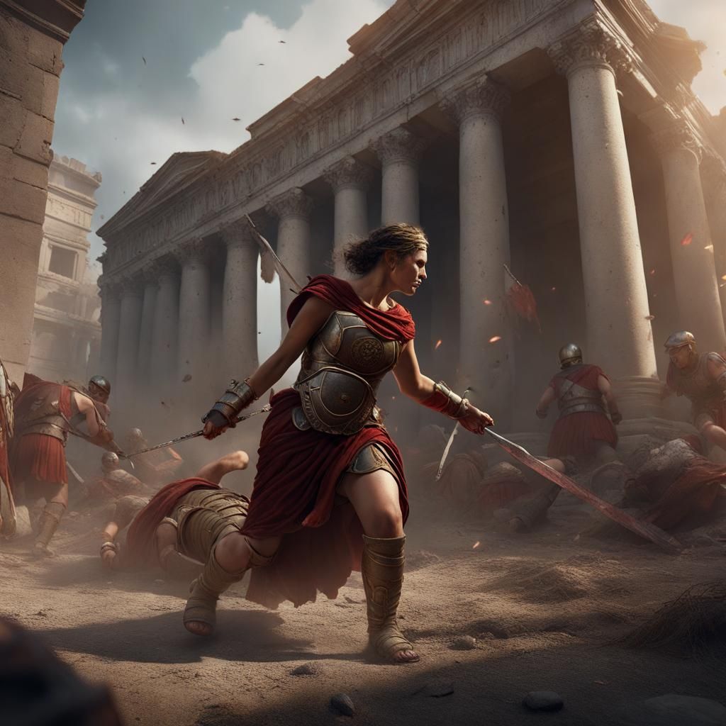 Roman Woman Rescuing Legionnaire: Detailed Matte Painting