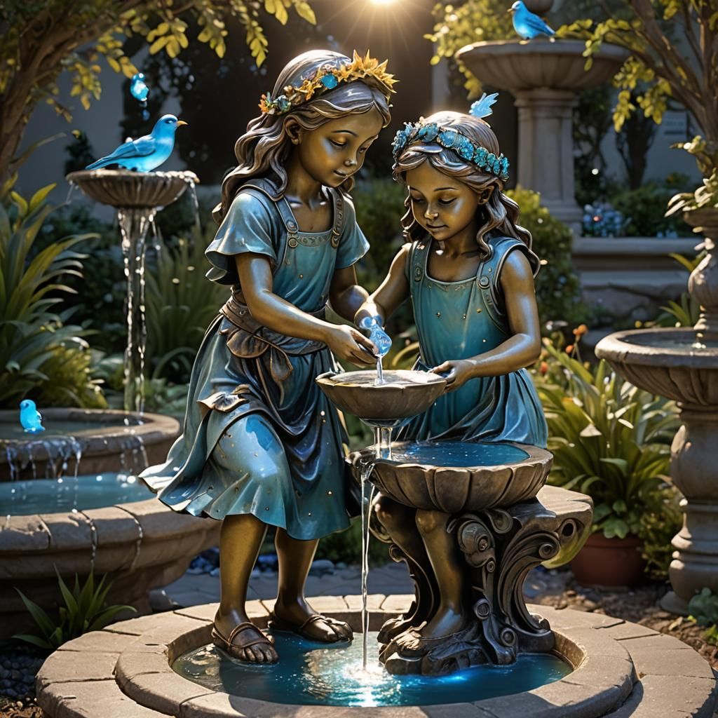Illuminated Solar Girl Bird Bath Sculpture