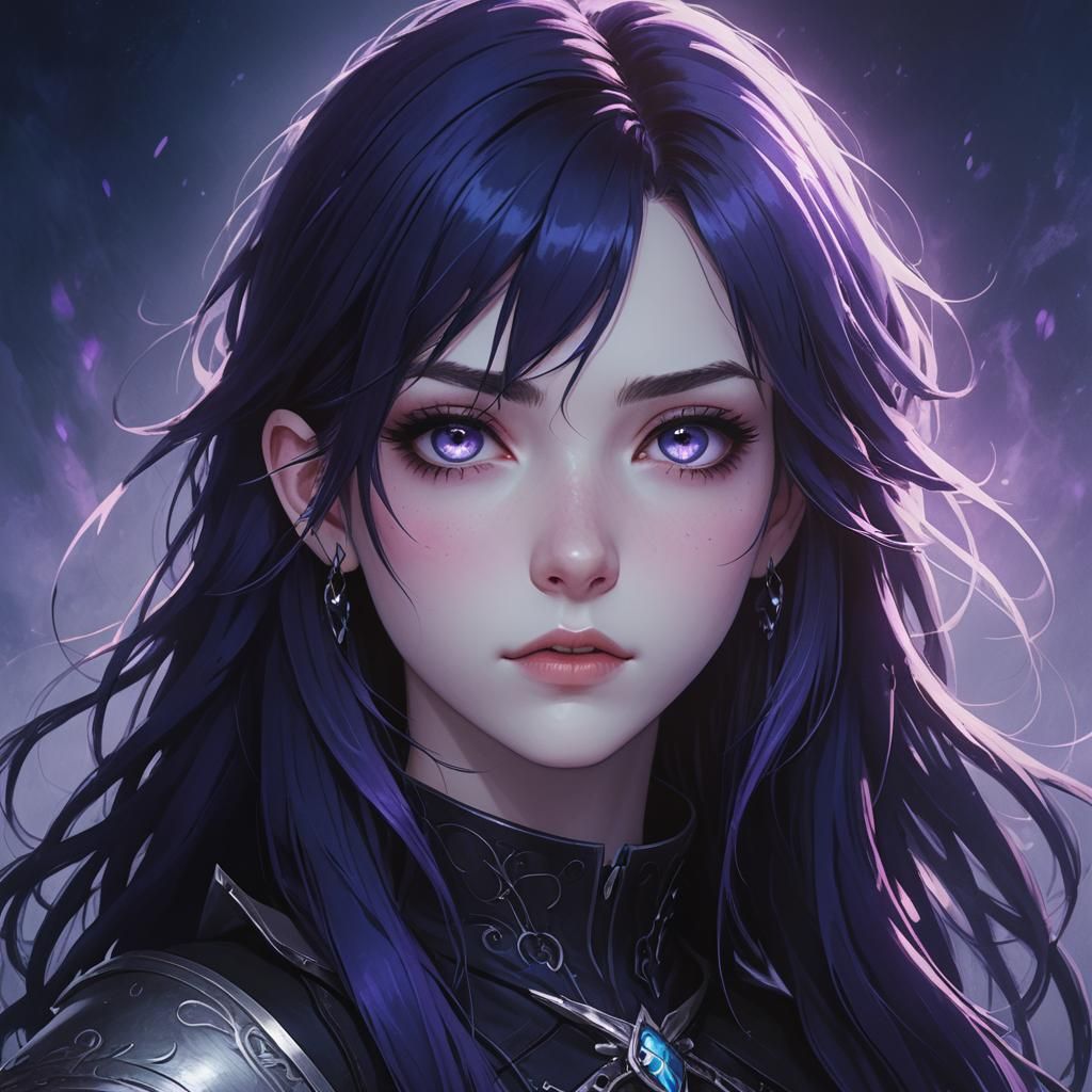 Dark Fantasy Anime Portrait of a Purple-Eyed Girl
