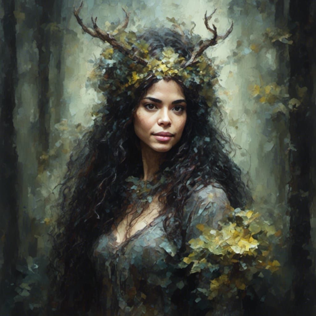 Mysterious Forest shaman, impressionistic painting