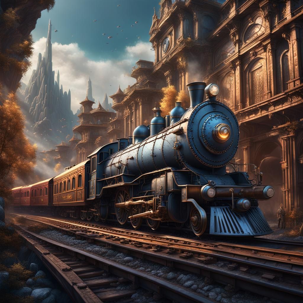 Fantastical Train in Detailed Digital Matte Painting