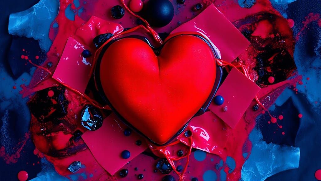 Vibrant Abstract Heart in a Dystopian Landscape