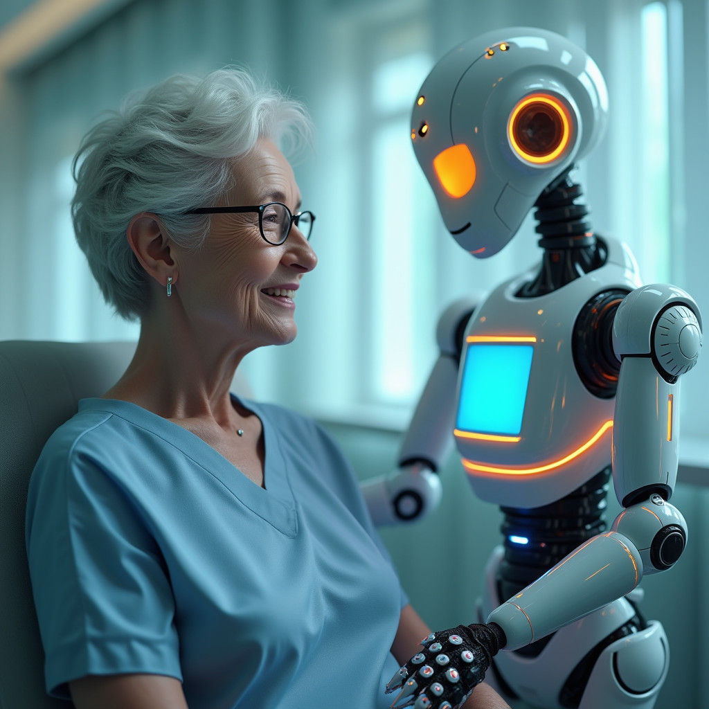 Friendly Medical Robot Examines Elderly Patient