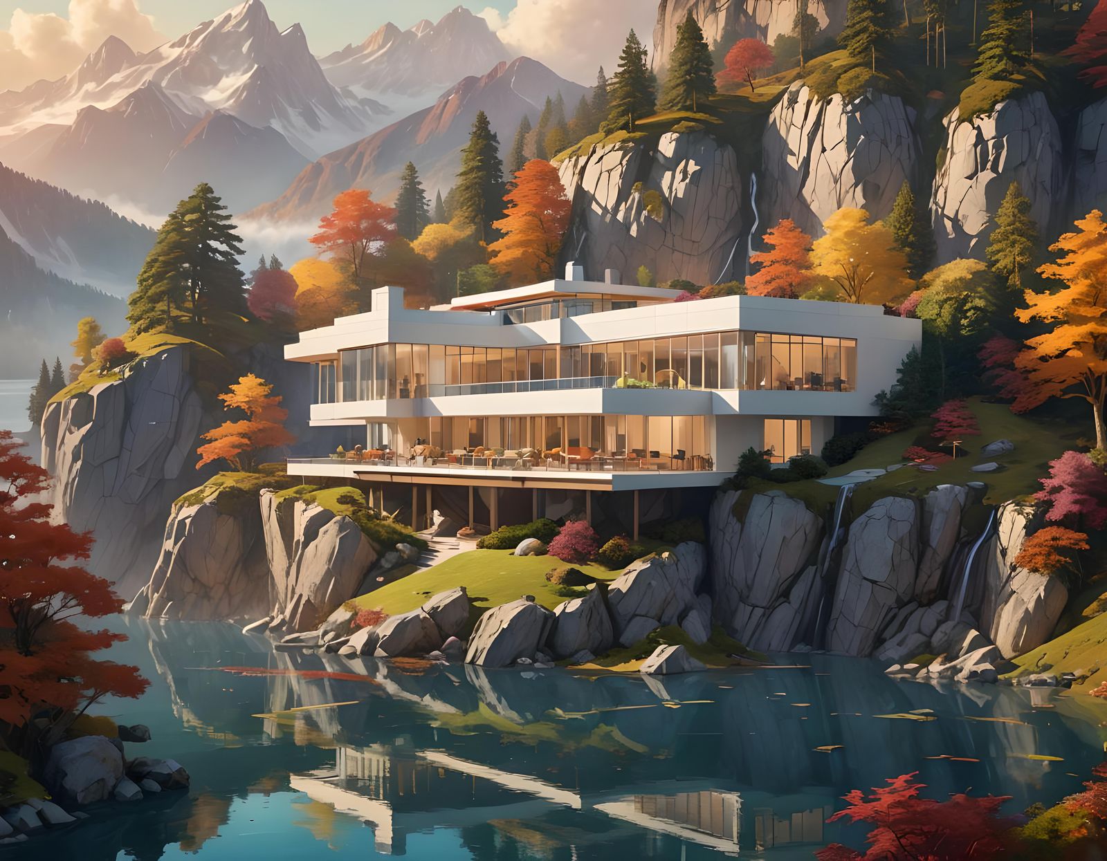 Ultramodern Lakeside House Reflecting Rainbow Colors