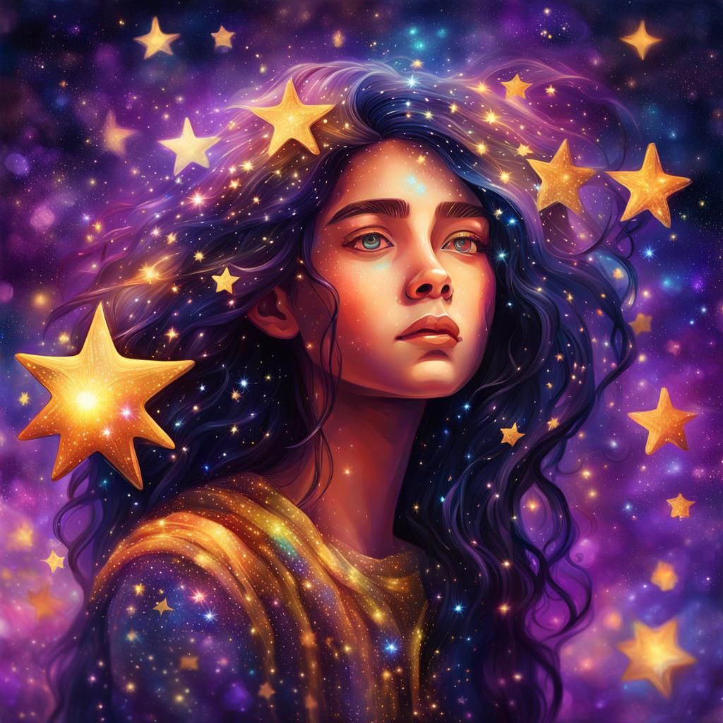Cosmic Girl Portrait in Surreal Impressionist Style