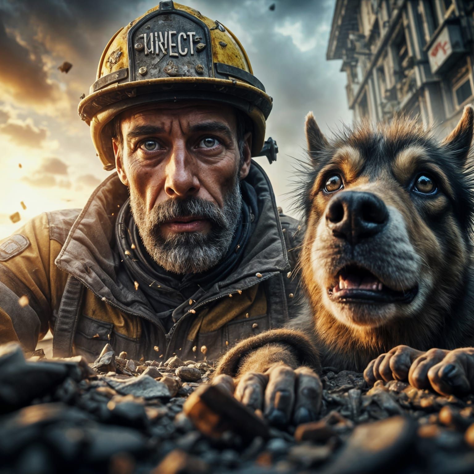 Rescuers in Earthquake Zone: Hyperrealistic Concept Art