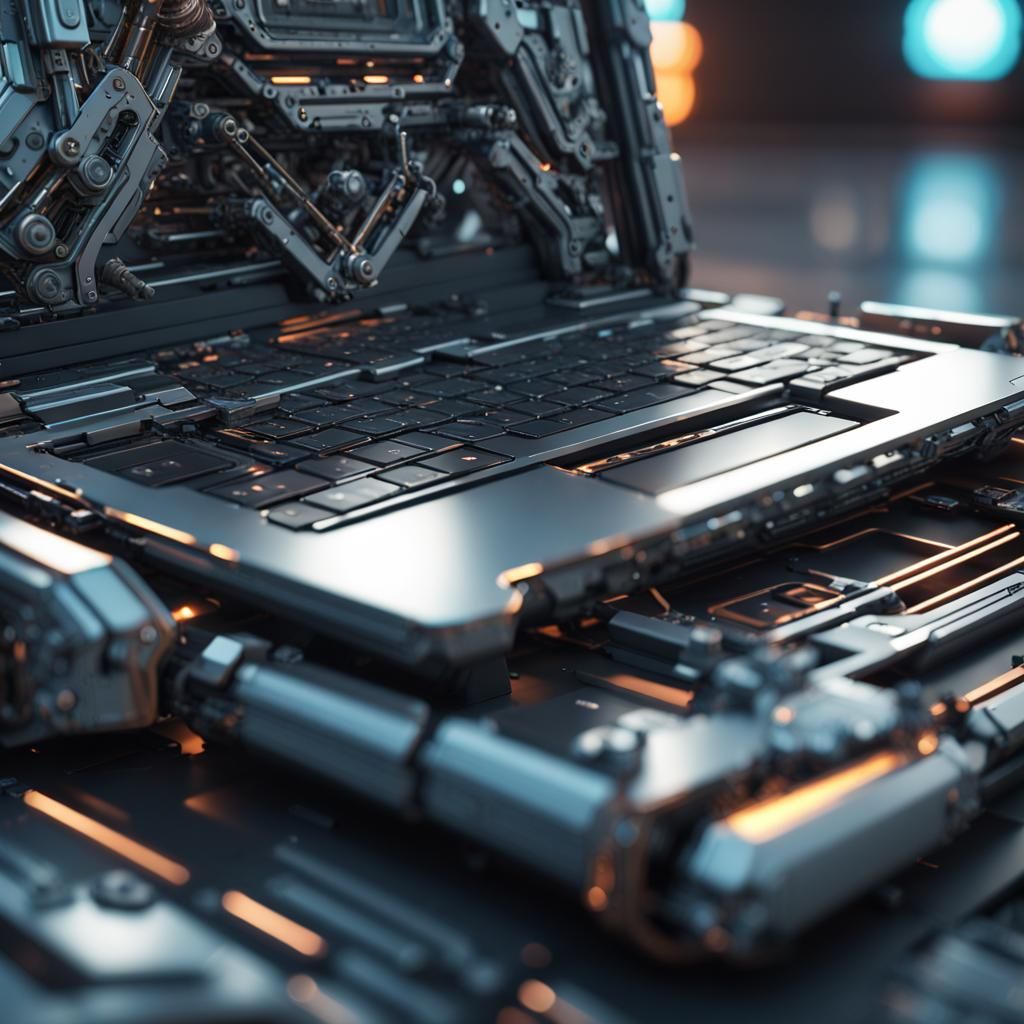 Futuristic Laptop with Intricate Mech Details