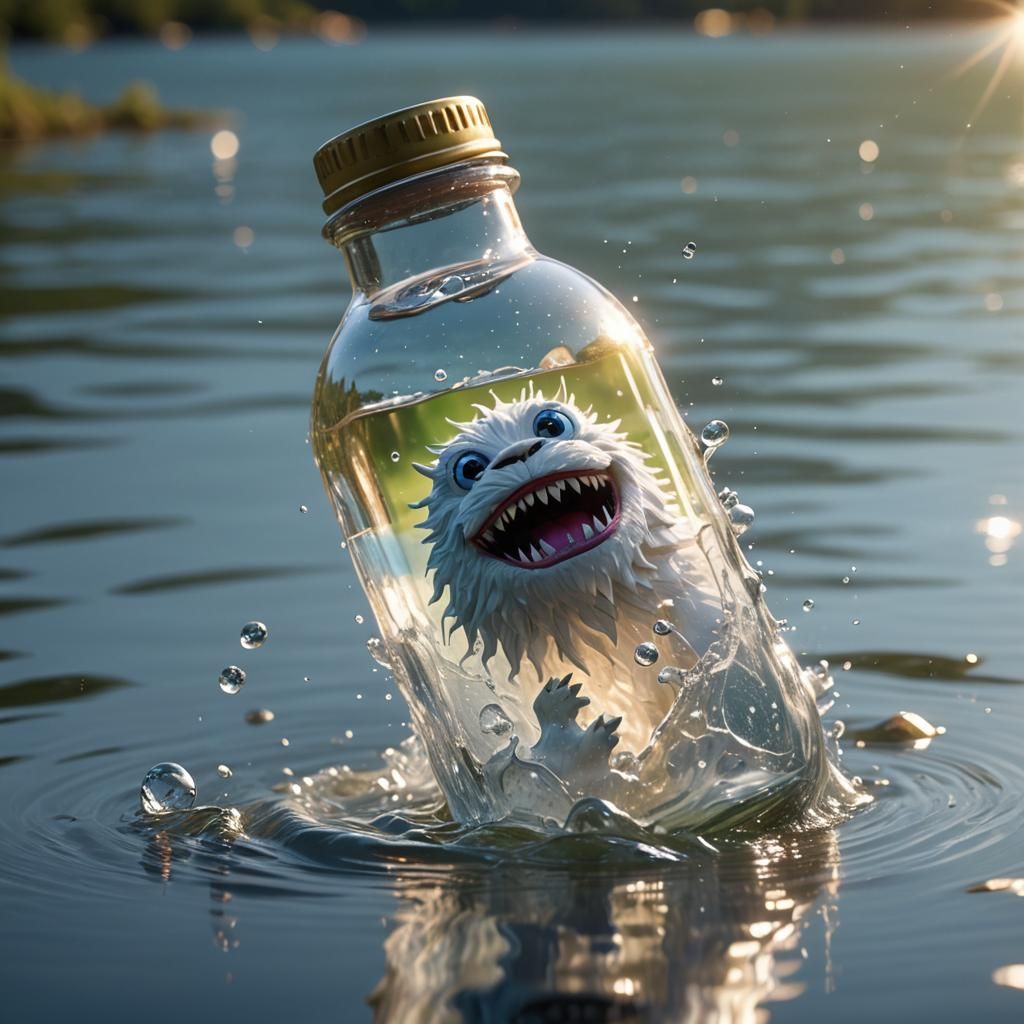 White Furry Monster in a Bottle, Digital Art