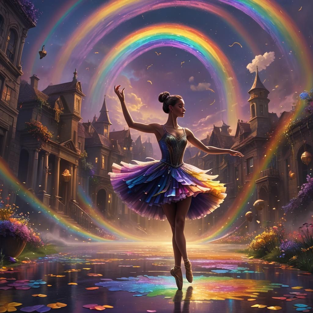 Ballerina Dances on Rainbow: Dark Fantasy Art