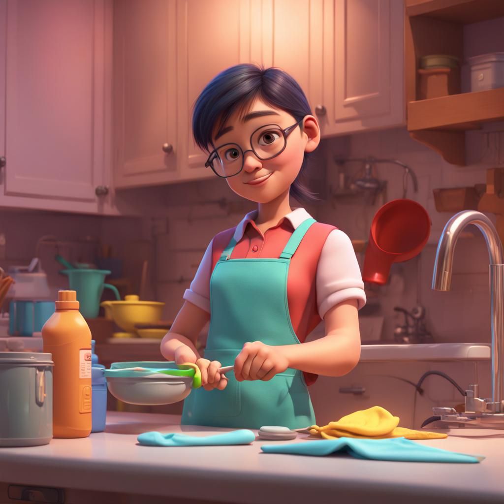 Student Helping with Chores: Pixar-Style 3D Art