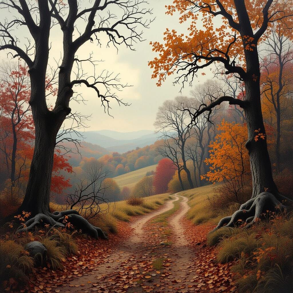 Moody Fall Landscape with Vintage Autumn Hues