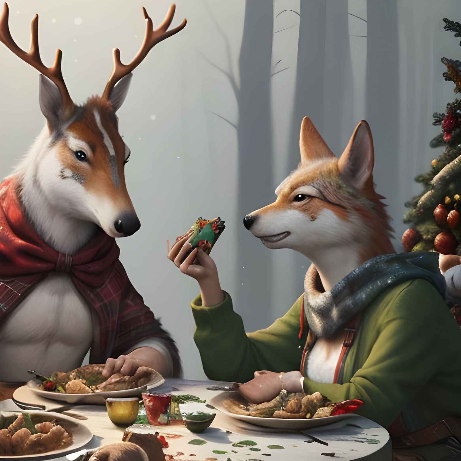 Festive Animals Celebrate Christmas: Watercolor Graffiti Art