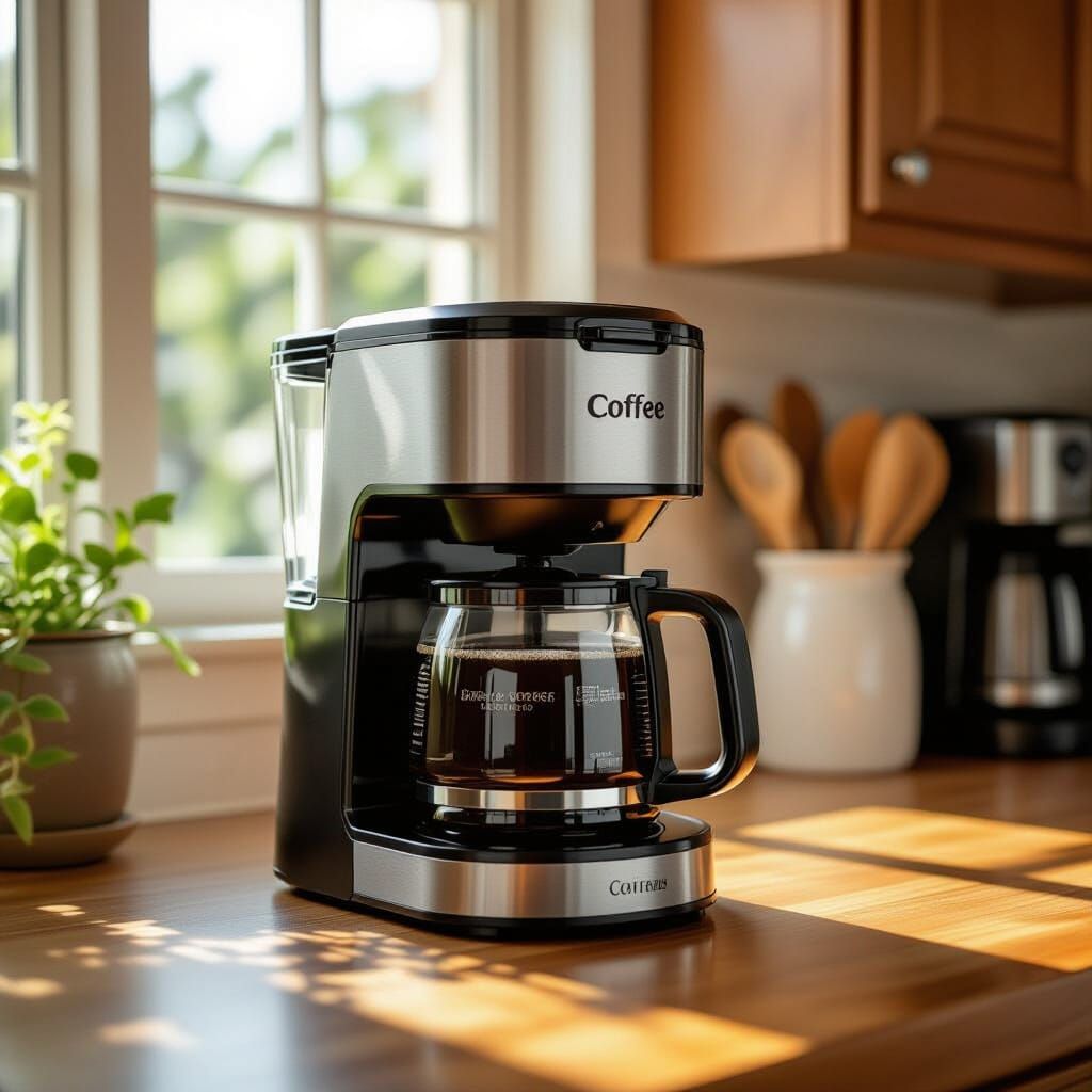 Photorealistic Coffee Maker on Sunny Kitchen Counter
