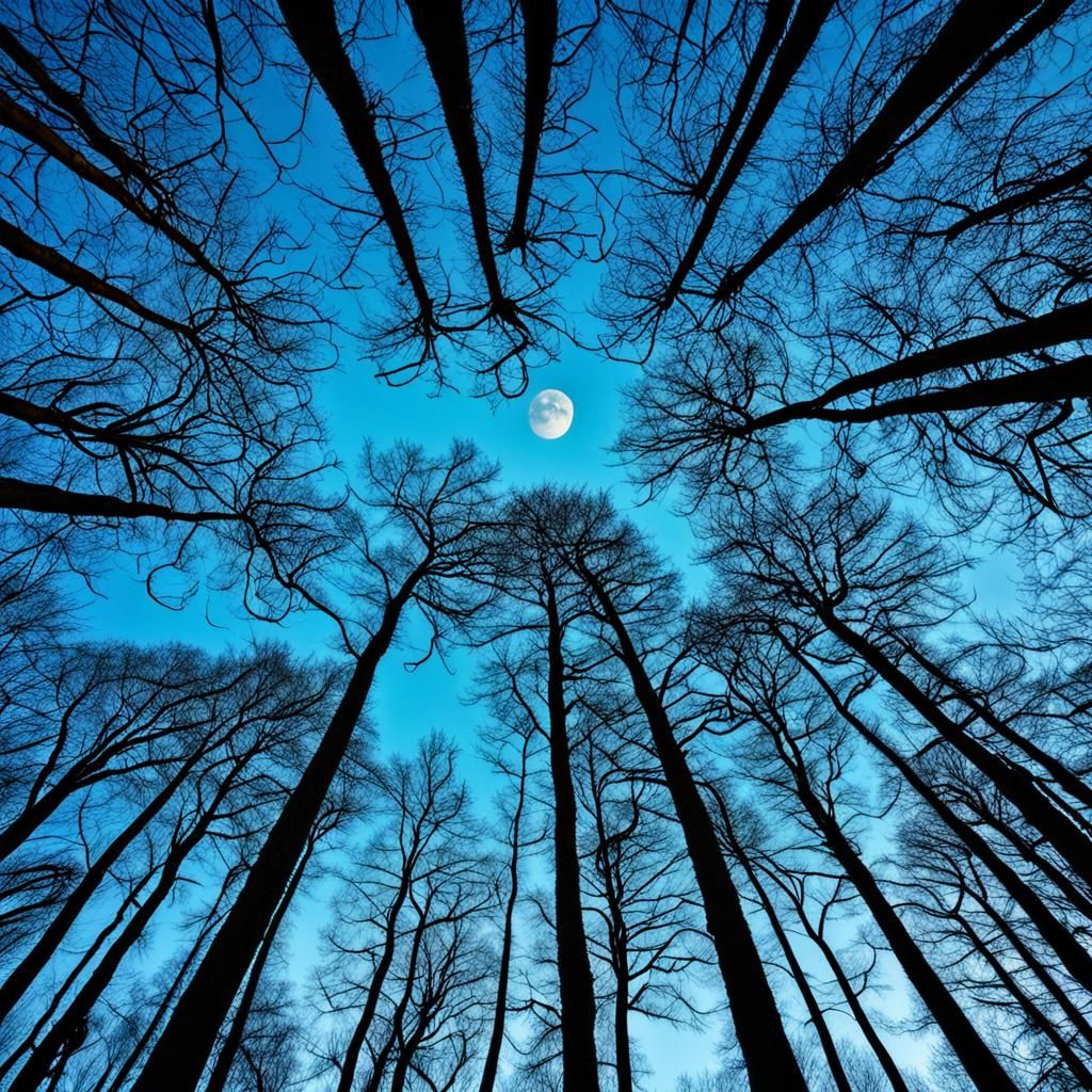 Moonlit Sky Through Leafless Trees